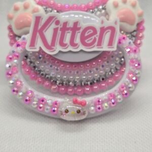 Pink and White Beaded Kitten Pacifier